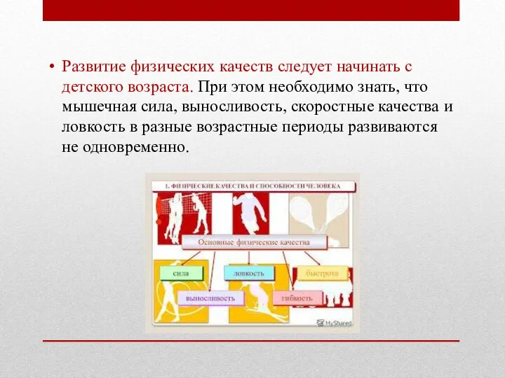 Развитие физических качеств следует начинать с детского возраста. При этом необходимо