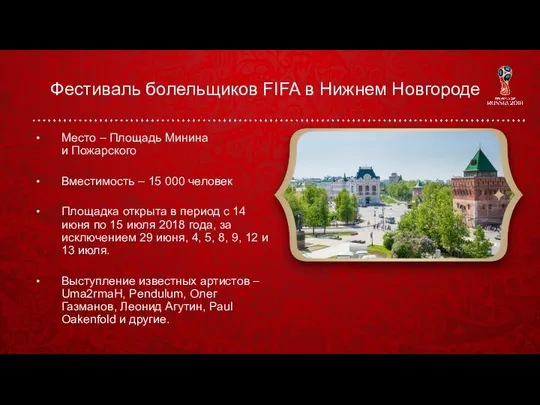 Фестиваль болельщиков FIFA в Нижнем Новгороде Место – Площадь Минина и