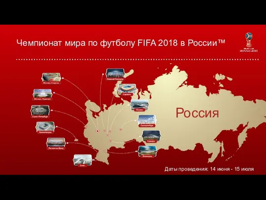 Россия Даты проведения: 14 июня - 15 июля Чемпионат мира по футболу FIFA 2018 в России™