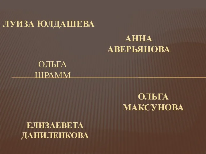 АННА АВЕРЬЯНОВА ОЛЬГА ШРАММ ОЛЬГА МАКСУНОВА ЛУИЗА ЮЛДАШЕВА ЕЛИЗАЕВЕТА ДАНИЛЕНКОВА