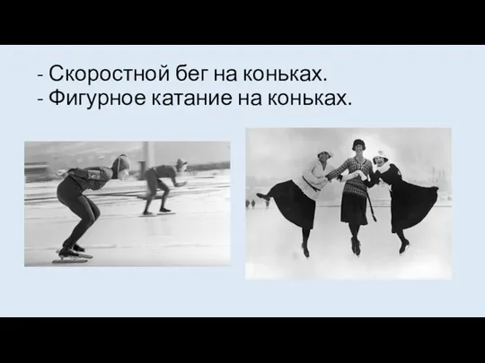 - Скоростной бег на коньках. - Фигурное катание на коньках.