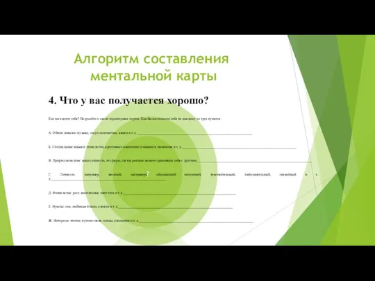 Алгоритм составления ментальной карты 4. Что у вас получается хорошо? Как