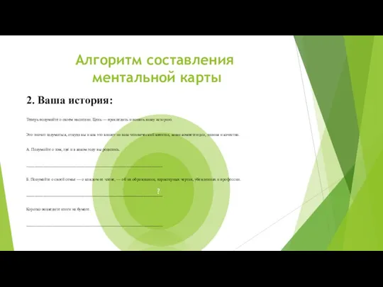 Алгоритм составления ментальной карты 2. Ваша история: Теперь подумайте о своем