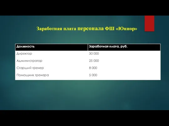 Заработная плата персонала ФШ «Юниор»