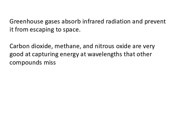 Greenhouse gases absorb infrared radiation and prevent it from escaping to