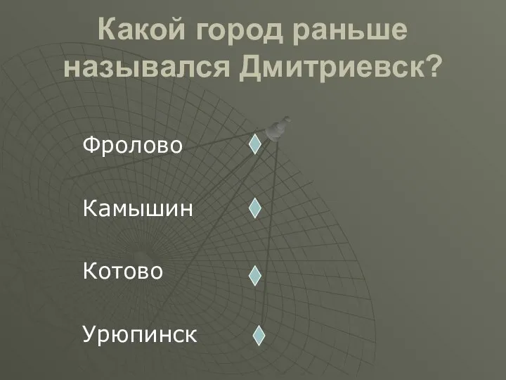 Какой город раньше назывался Дмитриевск? Фролово Камышин Котово Урюпинск