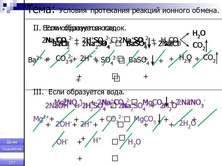 * Тема: Условия протекания реакций ионного обмена. I. Если образуется осадок.