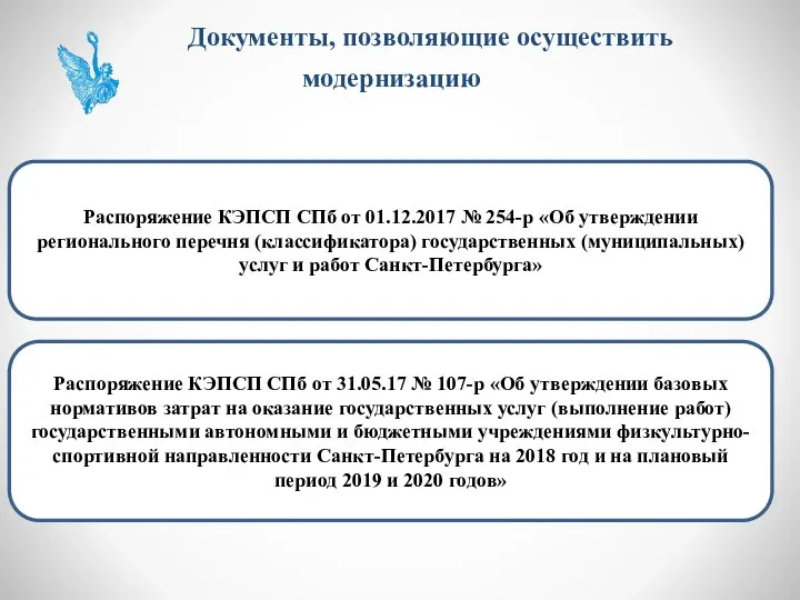 Документы, позволяющие осуществить модернизацию Распоряжение КЭПСП СПб от 01.12.2017 № 254-р