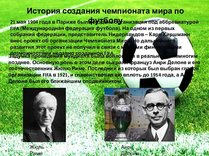 История создания чемпионата мира по футболу 21 мая 1904 года в