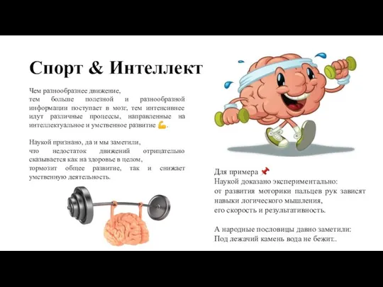 Спорт & Интеллект Чем разнообразнее движение, тем больше полезной и разнообразной