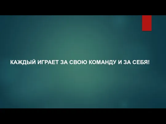 КАЖДЫЙ ИГРАЕТ ЗА СВОЮ КОМАНДУ И ЗА СЕБЯ!