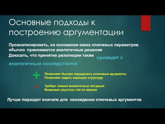 Основные подходы к построению аргументации Проанализировать, на основании каких ключевых параметров