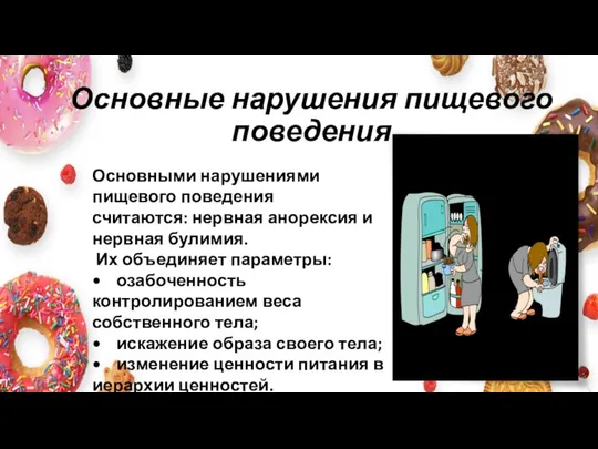 Основные нарушения пищевого поведения Основными нарушениями пищевого поведения считаются: нервная анорексия