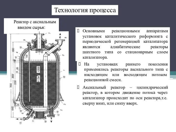 Технология процесса Реактор с аксиальным вводом сырья: Основными реакционными аппаратами установок