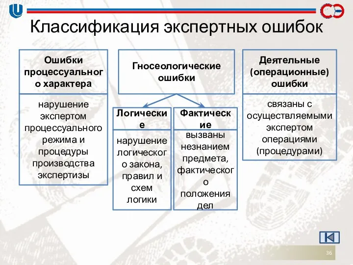 Классификация экспертных ошибок Ошибки процессуального характера нарушение экспертом процессуального режима и