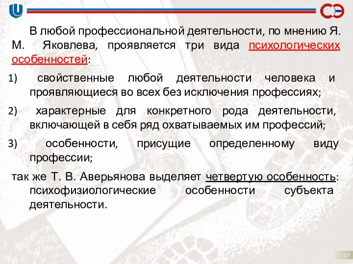 В любой профессиональной деятельности, по мнению Я.М. Яковлева, проявляется три вида