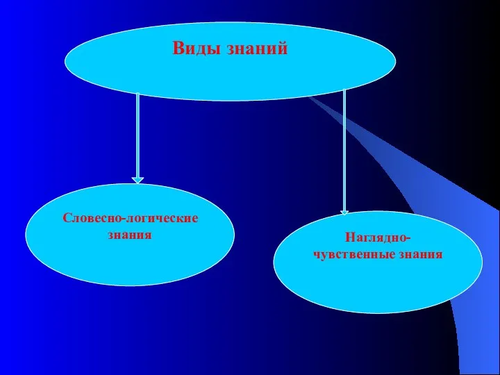 Виды знаний Словесно-логические знания Наглядно-чувственные знания