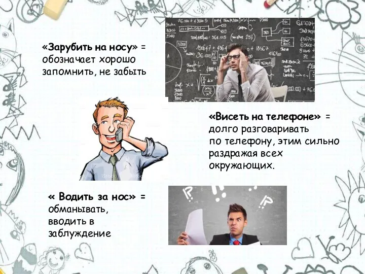 «Зарубить на носу» = обозначает хорошо запомнить, не забыть «Висеть на