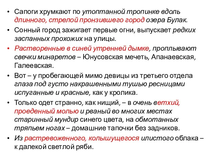 Сапоги хрумкают по утоптанной тропинке вдоль длинного, стрелой пронзившего город озера