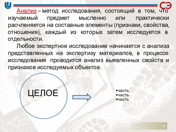 Анализ – метод исследования, состоящий в том, что изучаемый предмет мысленно