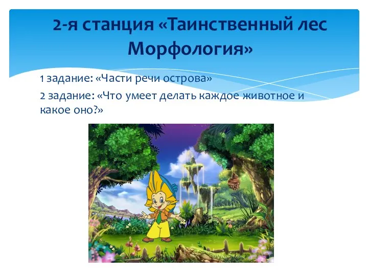 1 задание: «Части речи острова» 2 задание: «Что умеет делать каждое