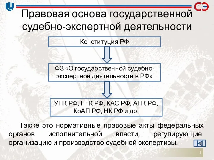 Правовая основа государственной судебно-экспертной деятельности УПК РФ, ГПК РФ, КАС РФ,