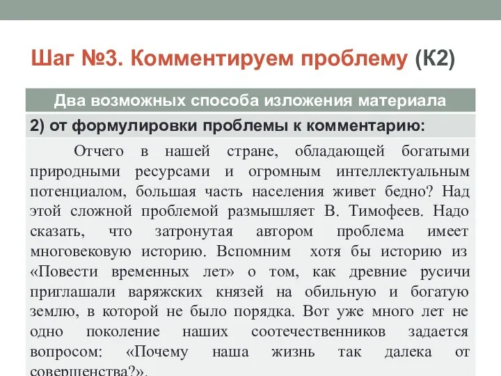 Шаг №3. Комментируем проблему (К2)