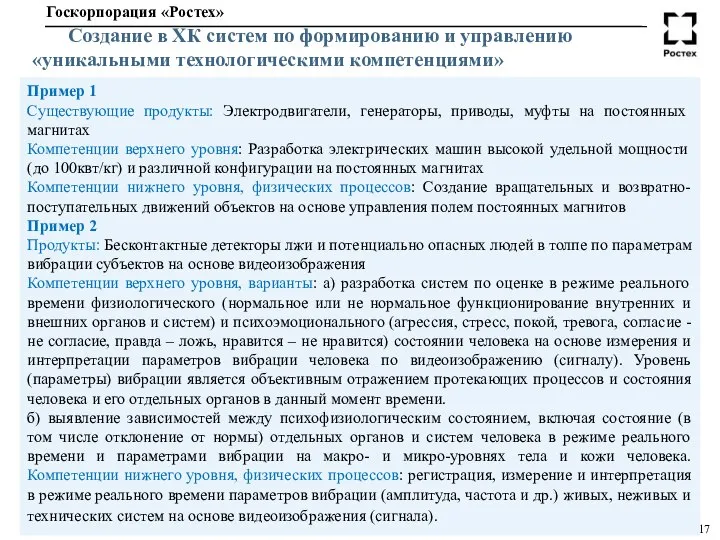 Создание в ХК систем по формированию и управлению «уникальными технологическими компетенциями»