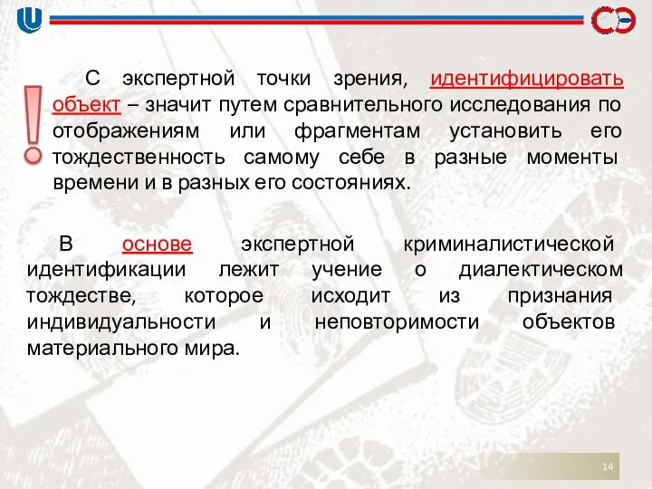 С экспертной точки зрения, идентифицировать объект – значит путем сравнительного исследования