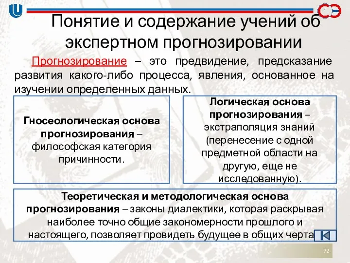 Понятие и содержание учений об экспертном прогнозировании Прогнозирование – это предвидение,