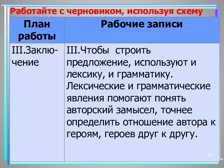 Работайте с черновиком, используя схему