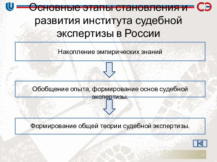 Основные этапы становления и развития института судебной экспертизы в России Накопление