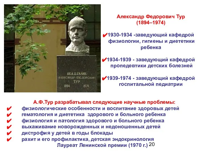 Александр Федорович Тур (1894–1974) 1930-1934 -заведующий кафедрой физиологии, гигиены и диететики