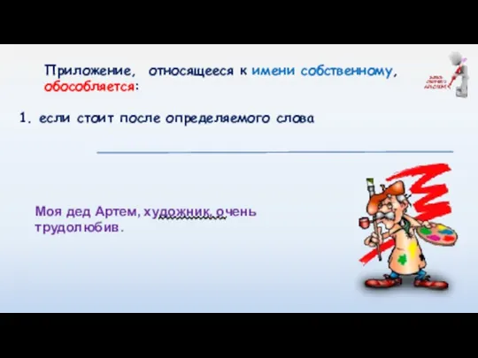 Приложение, относящееся к имени собственному, обособляется: 1. если стоит после определяемого