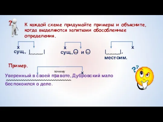 О К каждой схеме придумайте примеры и объясните, когда выделяются запятыми