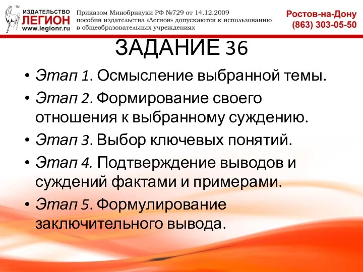 ЗАДАНИЕ 36 Этап 1. Осмысление выбранной темы. Этап 2. Формирование своего