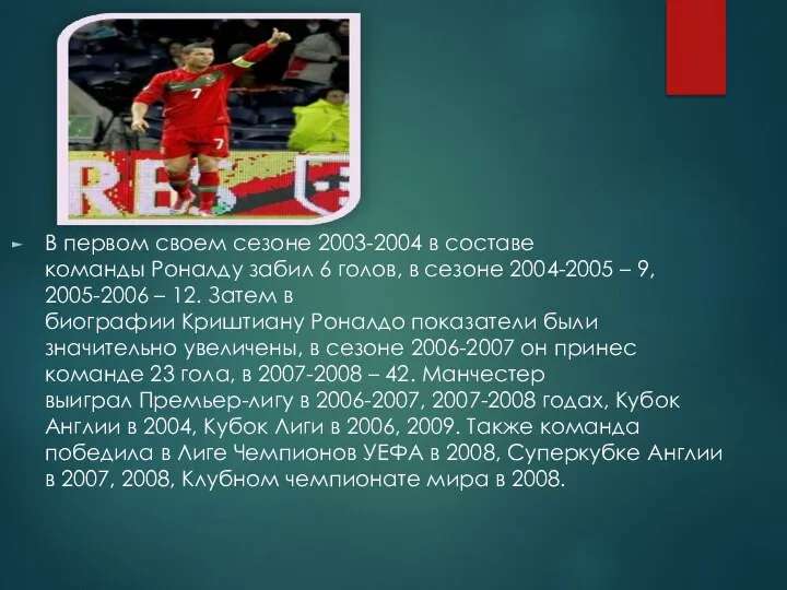 В первом своем сезоне 2003-2004 в составе команды Роналду забил 6