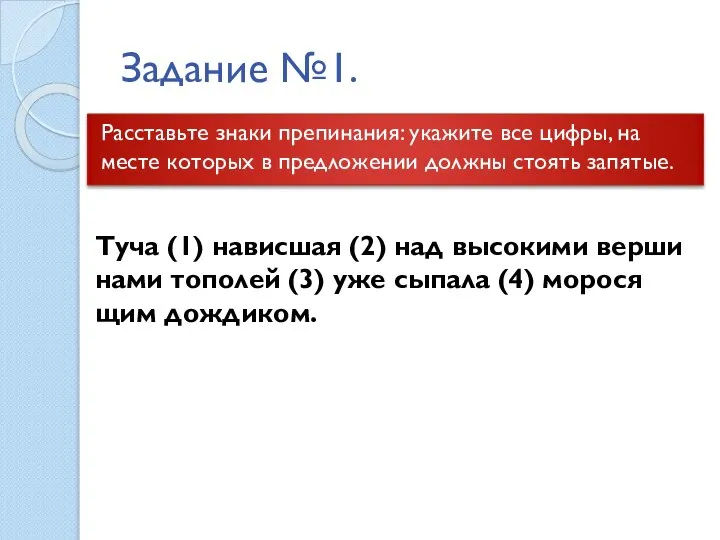 Задание №1. Рас­ставь­те знаки пре­пи­на­ния: ука­жи­те все цифры, на месте ко­то­рых