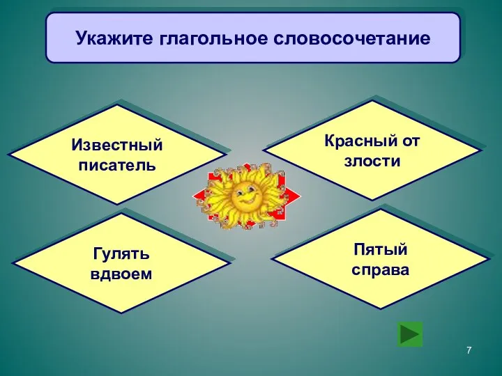 Укажите глагольное словосочетание Известный писатель Красный от злости Гулять вдвоем Пятый справа Увы!