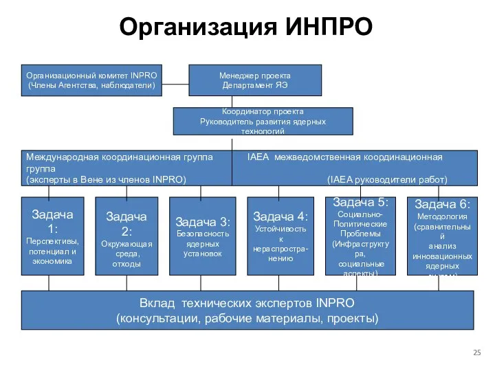 Организация ИНПРО Организационный комитет INPRO (Члены Агентства, наблюдатели) Менеджер проекта Департамент