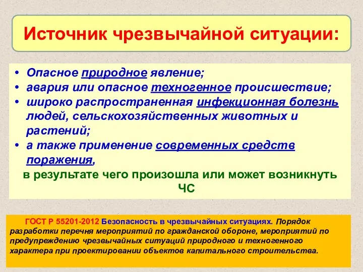 Опасное природное явление; авария или опасное техногенное происшествие; широко распространенная инфекционная