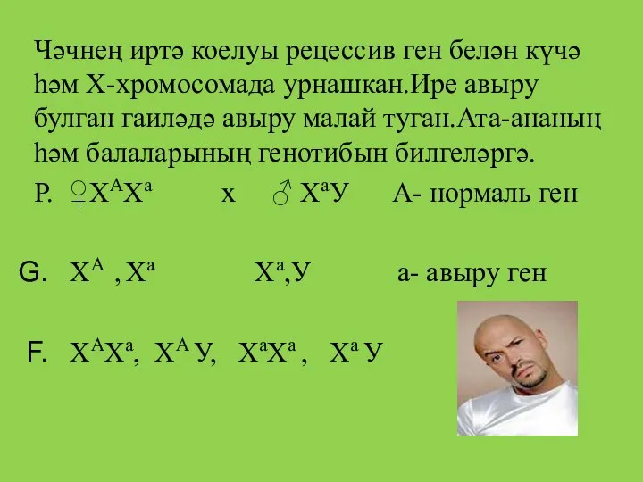 Чәчнең иртә коелуы рецессив ген белән күчә һәм Х-хромосомада урнашкан.Ире авыру