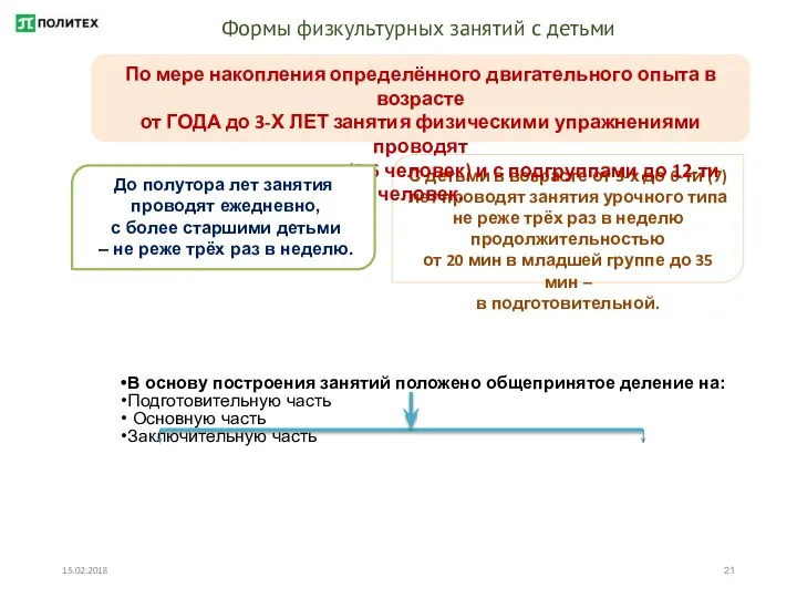 15.02.2018 Формы физкультурных занятий с детьми С детьми в возрасте от