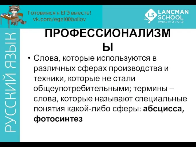 ПРОФЕССИОНАЛИЗМЫ Слова, которые используются в различных сферах производства и техники, которые