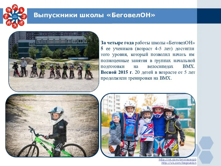 Выпускники школы «БеговелОН» . http://vk.com/bmxracespb http://vk.com/begovelon За четыре года работы школы