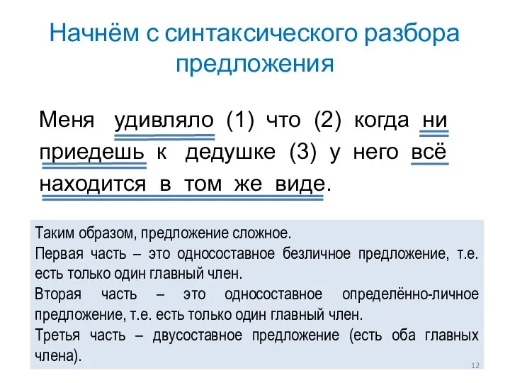 Начнём с синтаксического разбора предложения Меня удивляло (1) что (2) когда