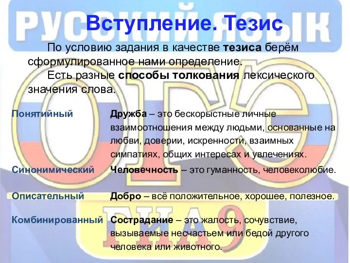 Вступление. Тезис По условию задания в качестве тезиса берём сформулированное нами