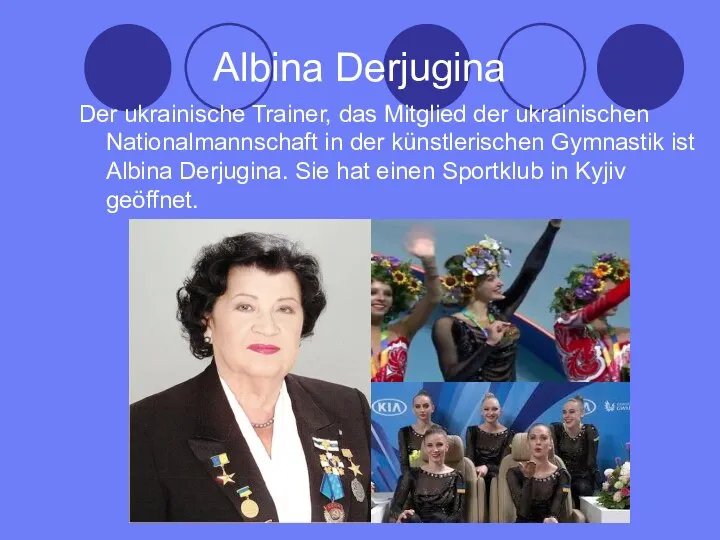 Albina Derjugina Der ukrainische Trainer, das Mitglied der ukrainischen Nationalmannschaft in