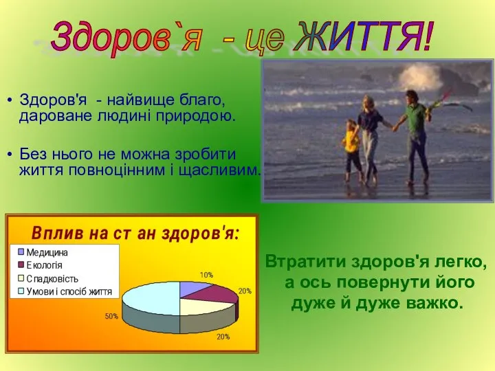 Здоров'я - найвище благо, дароване людині природою. Без нього не можна
