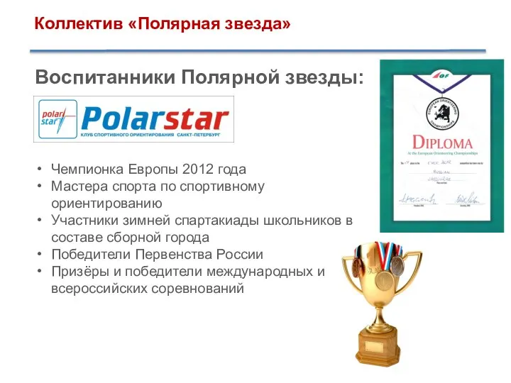 Коллектив «Полярная звезда» Воспитанники Полярной звезды: Чемпионка Европы 2012 года Мастера